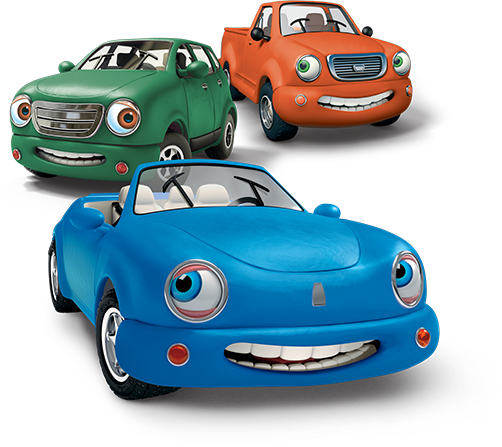 three smiling cars